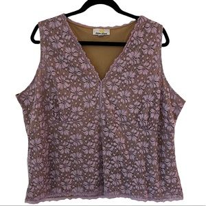 KATHLEEN KIRKWOOD | Vintage Purple and Nude Lace Sleeveless Tank Top 2X